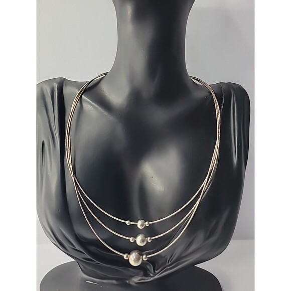 Vintage Sterling Silver 925 Necklace Beaded Rope Multi Strand Jewelry Fine Metal - Picture 1 of 15